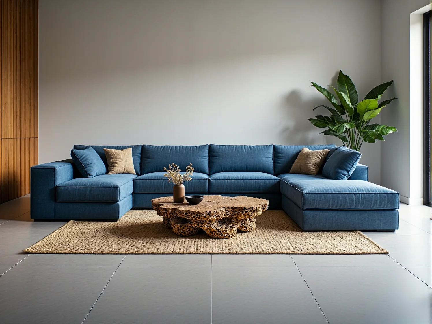 Narożnik tapicerowany niebieski modułowy z poduszkami dekoracyjnymi