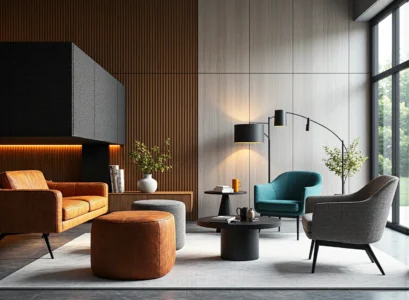 Nowoczesny zestaw wypoczynkowy z fotelami i skórzaną sofą