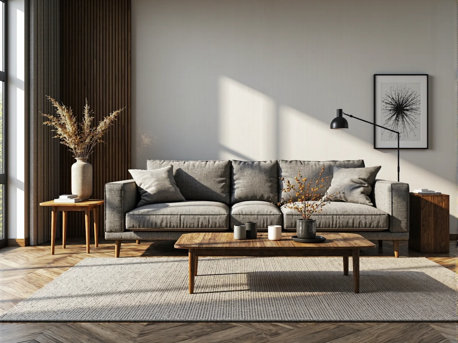 Nowoczesna sofa trzyosobowa szara z miękkimi poduszkami