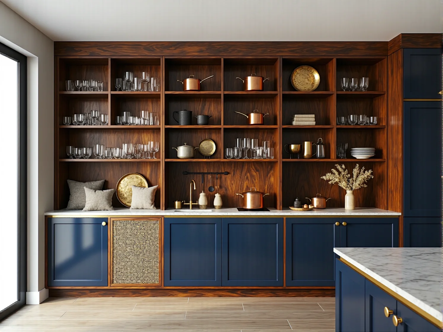 Nowoczesna kuchnia glamour łącząca luksus z dbałością o środowisko.