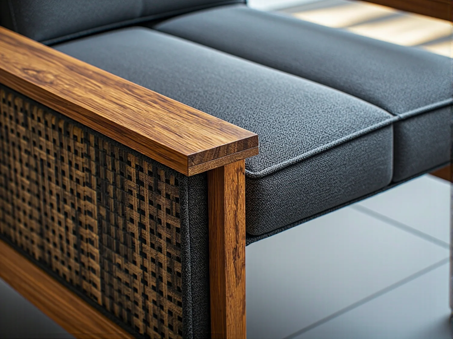 Trwałe i łatwe w czyszczeniu materiały obiciowe na narożnik do nowoczesnego salonu.