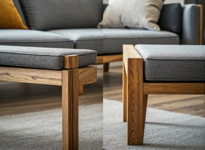 Ławka tapicerowana szara na dębowych drewnianych nogach