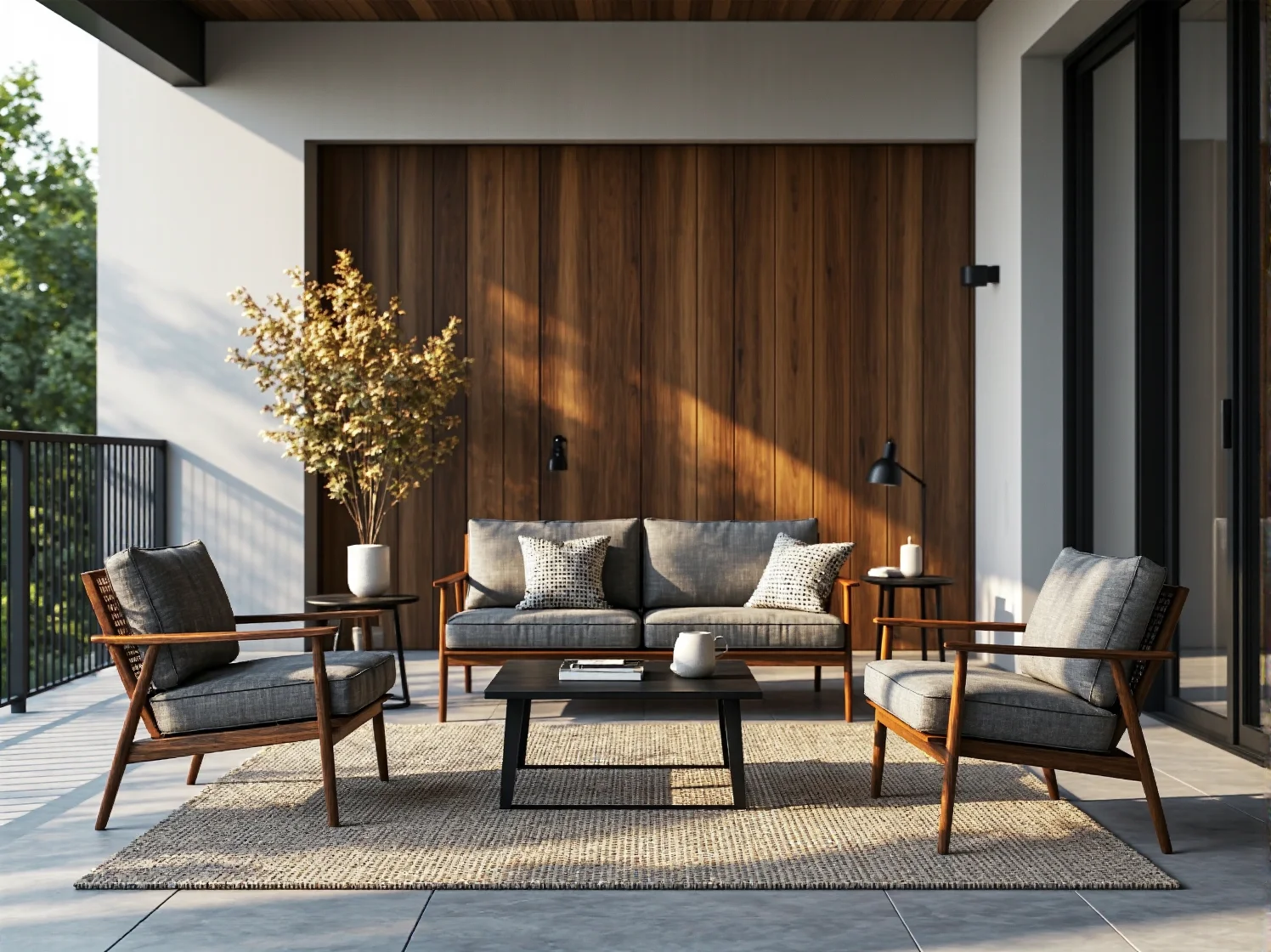 Miejska oaza relaksu na balkonie: meble z europalet i stalowe dodatki w industrialnym stylu.