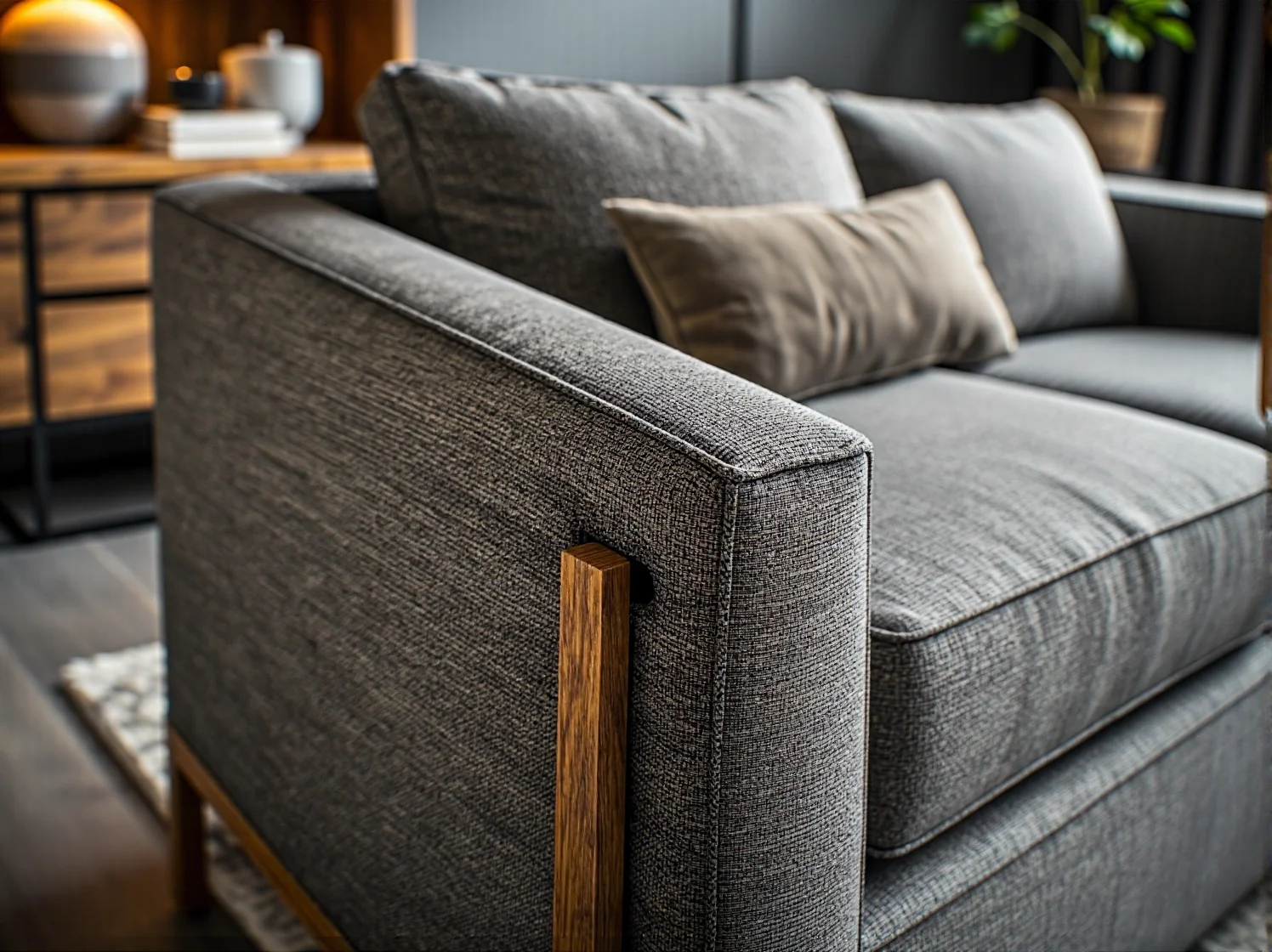 Naturalne materiały i białe fronty w skandynawskiej kuchni z aneksem.