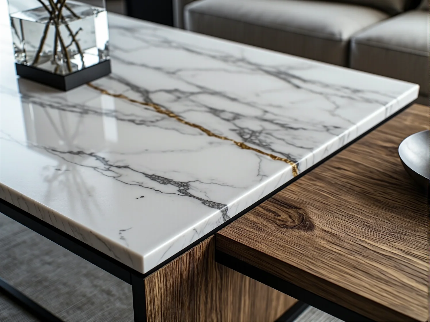 Marmurowa ściana i złote akcenty w luksusowej łazience - przykład użycia naturalnego kamienia.