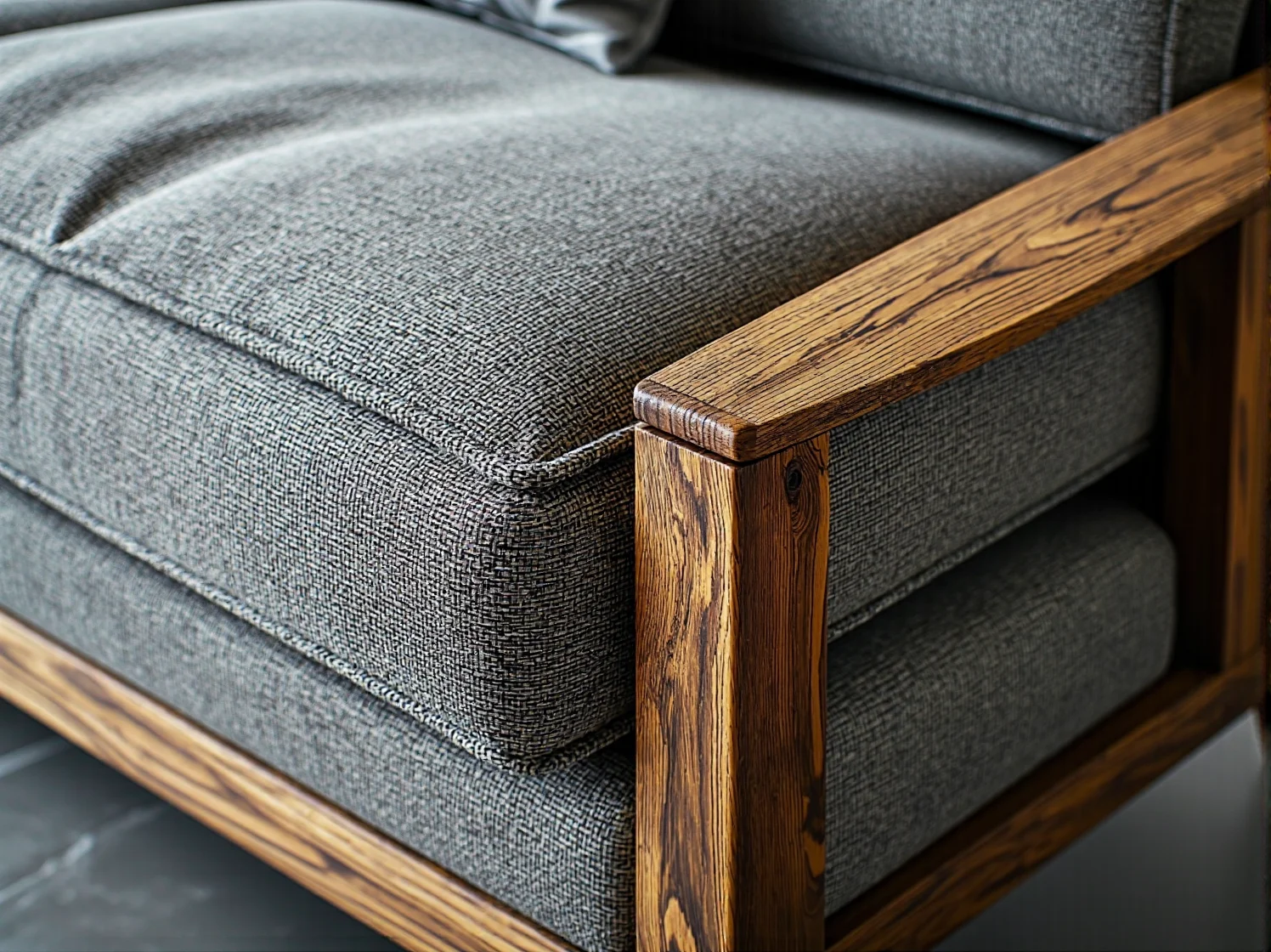 Nowoczesna kanapa skandynawska w modnym szarym kolorze, idealna do małego salonu.