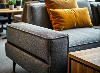 Nowoczesna sofa tapicerowana szara z szerokimi podłokietnikami