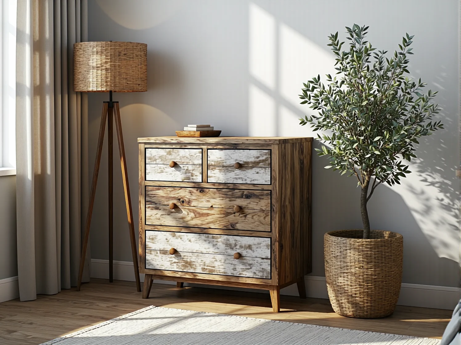 Na co zwrócić uwagę przed zakupem: pojemne szuflady w masywnej komodzie rustykalnej.