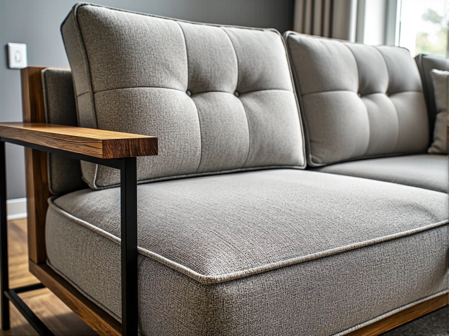 Rozkładana kanapa modułowa z funkcją spania w wąskim salonie.