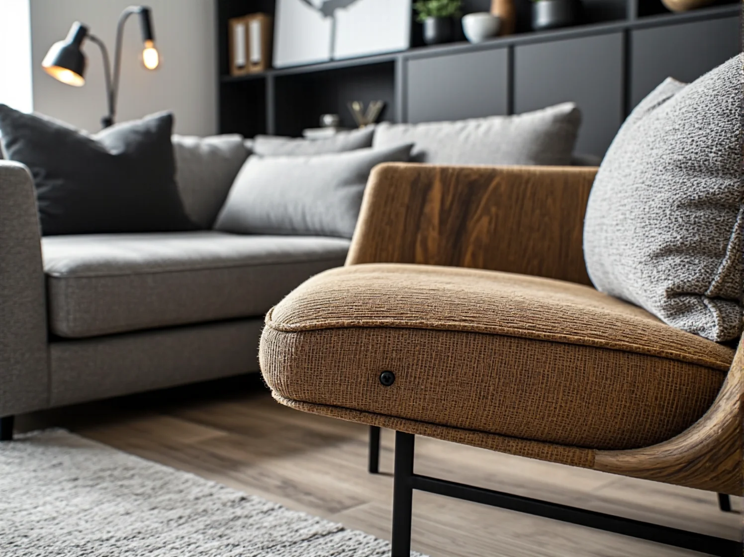 Rozkładana sofa w skandynawskim salonie łącząca strefę relaksu z funkcją sypialni