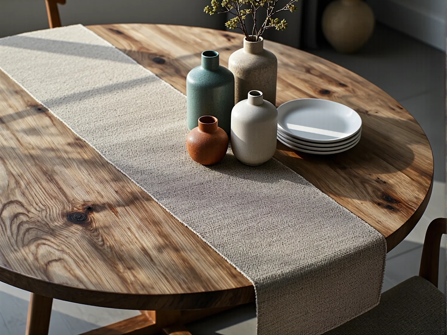 Funkcjonalny rozkładany stół w stylu skandynawskim idealny do małej jadalni.