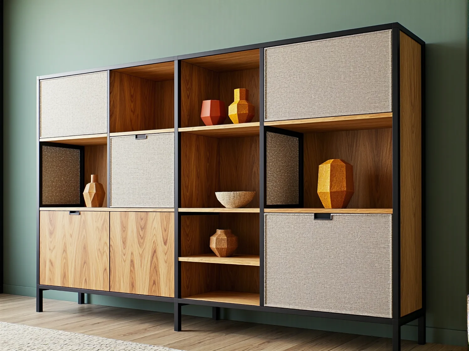 Sofa z wegańskiej skóry w ekologicznym salonie z przyszłości