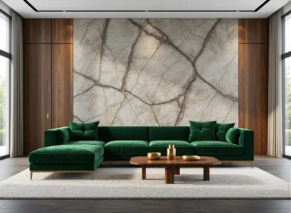 Narożnik tapicerowany zielony welurowy na złotych nóżkach