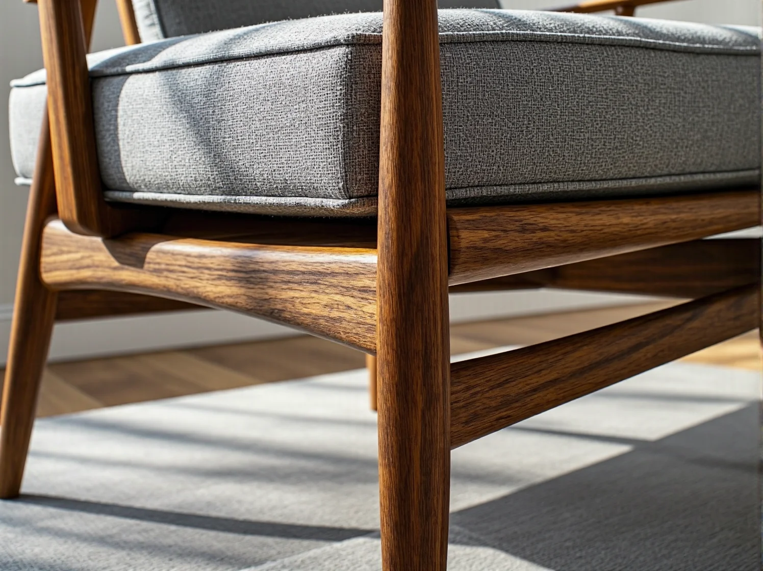 Zbliżenie na wytrzymałą tkaninę tapicerską odporną na plamy na siedzisku krzesła